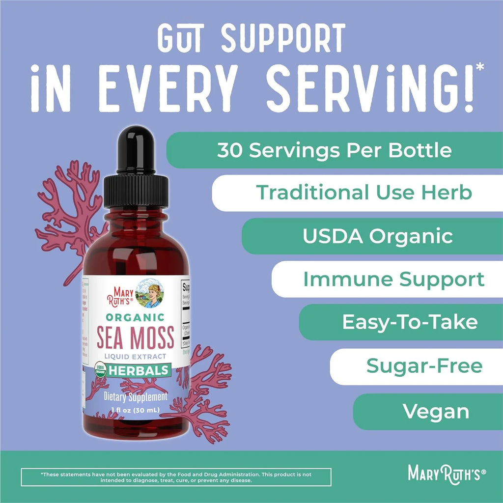 USDA Organic Sea Moss Liquid Drops Herbal Supplement 1 fl oz S95563