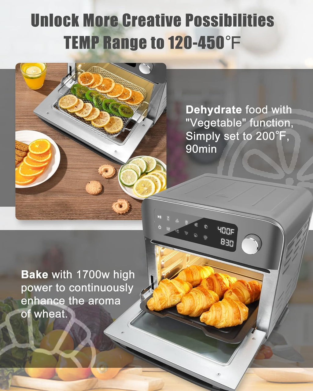 Grey 12QT Air Fryer Toaster Oven with Touchscreen F21654
