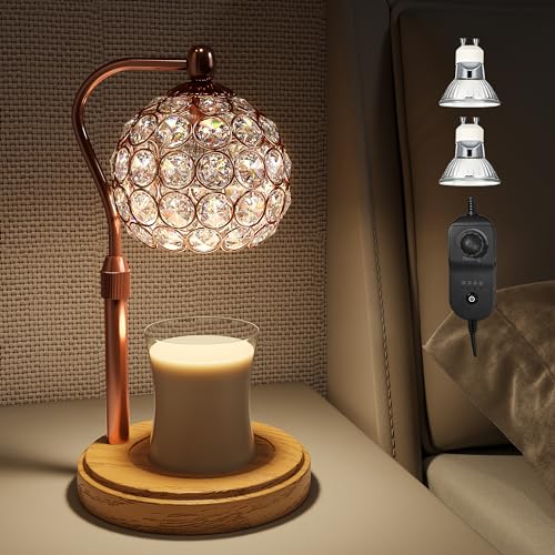 Candle Warmer Lamp with Timer, Adjustable Height, Dimmable, Natural Wood Base G9781