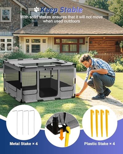 Gray 43x43x26 Inches Portable Dog Playpen with Top Cover T65543