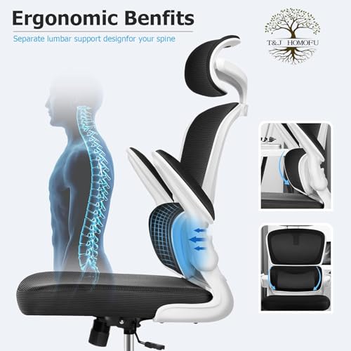 White High Back Mesh Office Chair with Adjustable Armrest K75356