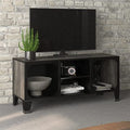 Gray Metal and MDF TV Stand with Mesh Doors and Shelf O4141