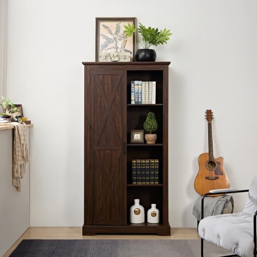 Espresso Tall Storage Cabinet with Sliding Door P804