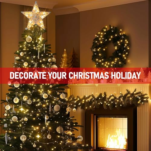 Gold Glitter Star Tree Topper with 10 Lights E237274