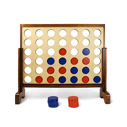 Wooden Four in a Row Game with 42pcs Chips and Carrying Bag V495