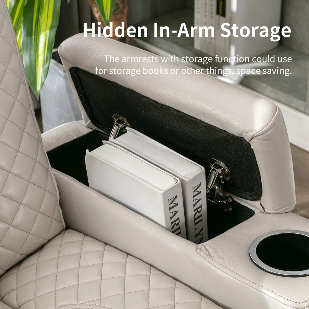 Power Recliner Chair with Cup Holders and Hidden Arm Storage Leather I358185