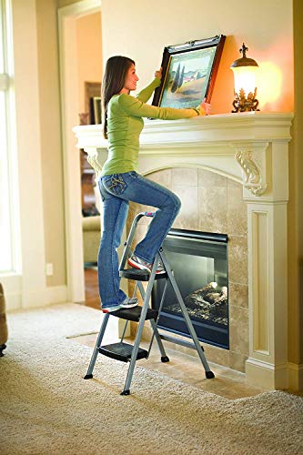 White 3-step Folding Step-stool with Hand Grip and Plastic Steps T142334