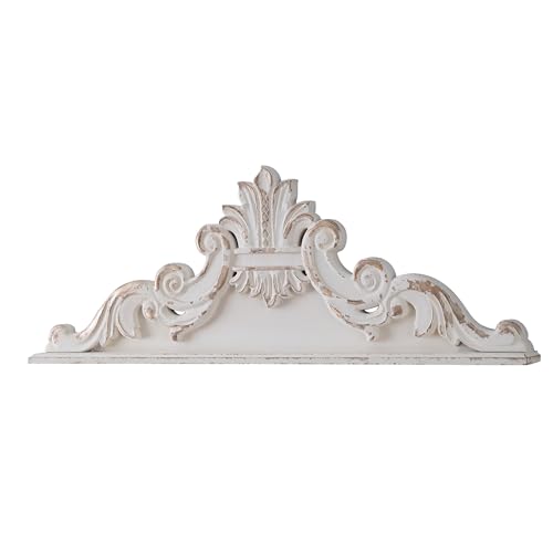 White Wood Floral Carved Wall Sculptures N412726