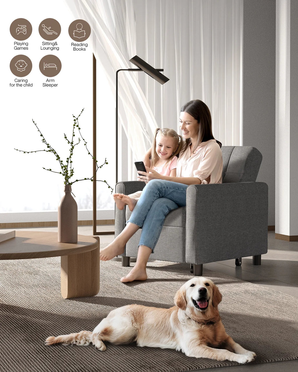 Grey Convertible Chair Single Bed U825966