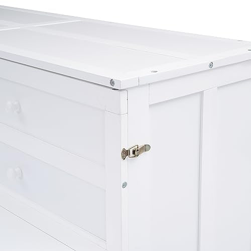White Queen Size Wood Murphy Bed with Bookcase R27124
