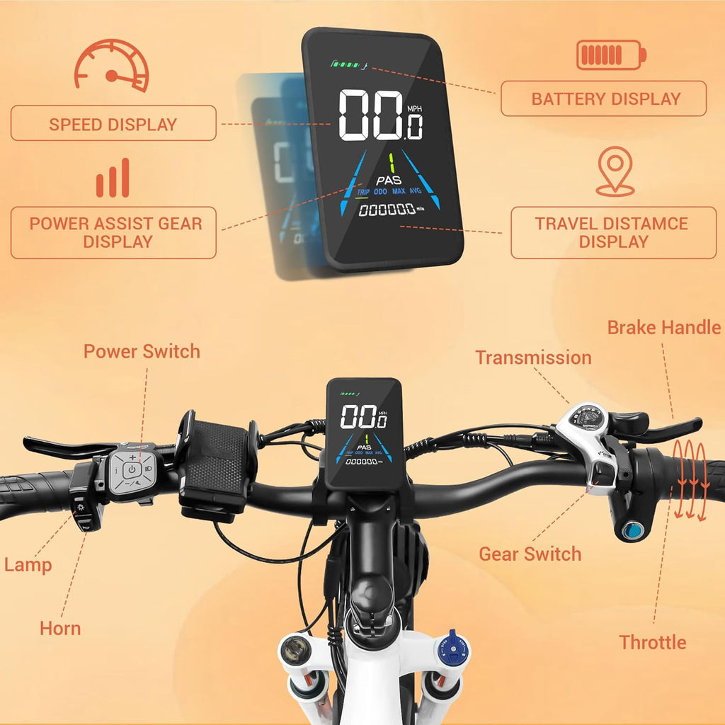 1000W Brushless Motor 7-Speed 48V 15AH Battery 26" x 4.0 Fat Tire Electric Bike P768