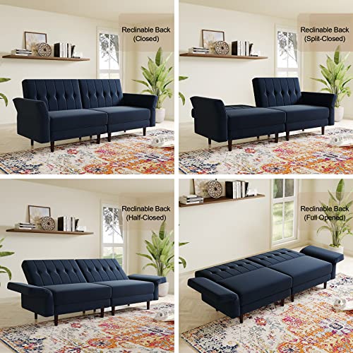 Navy Blue Velvet Memory Foam Futon Sofa M6530