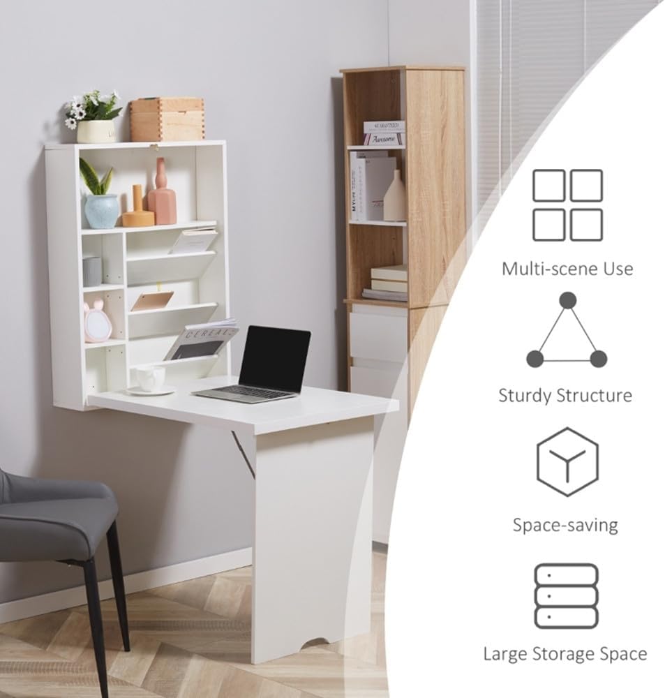 White Wall Mounted Desk with Storage Area I88805