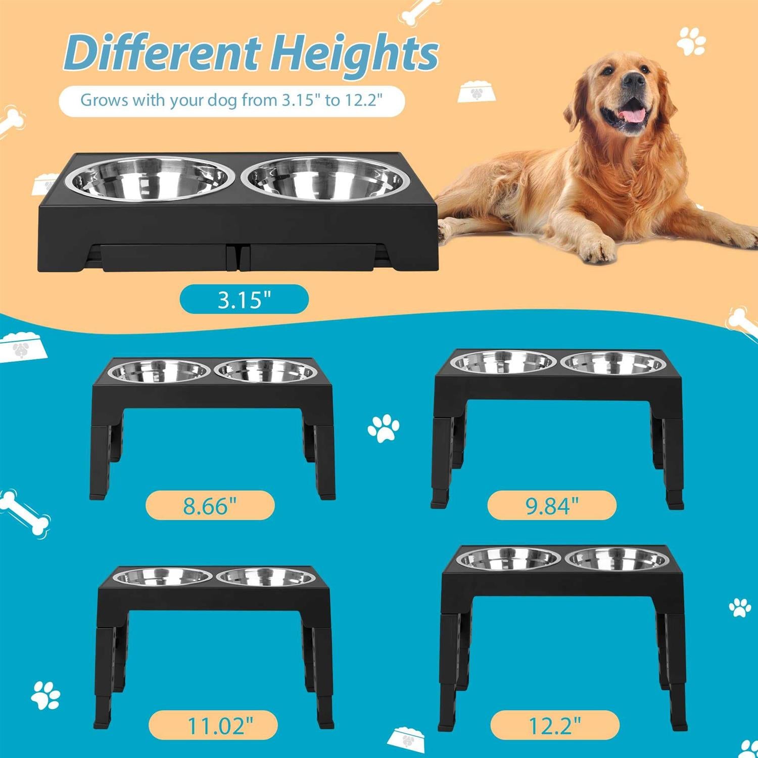 Elevated Dog Bowls with 2 Stainless Steel Dog Food Bowls U91999
