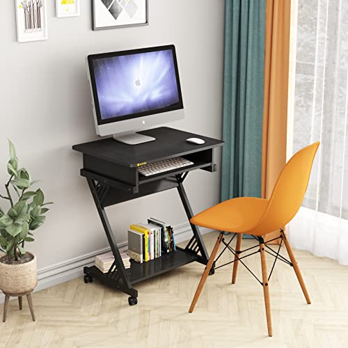 Brown Rolling Computer Desk with Keyboard Tray B18346