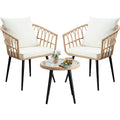 Beige 3 Piece Outdoor Wicker Bistro Set with Cushions A7498