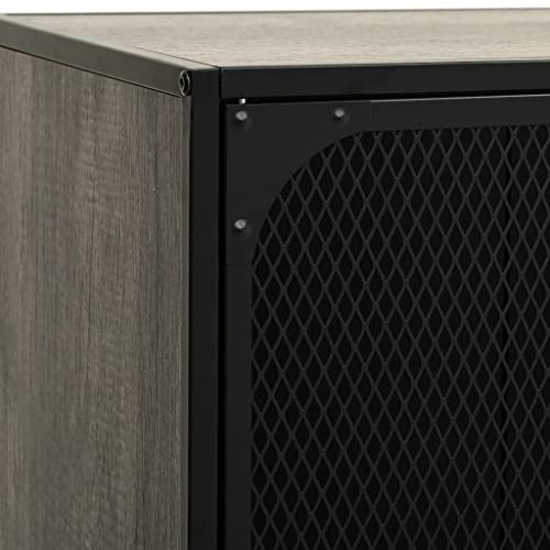 Gray Metal and MDF TV Stand with Mesh Doors and Shelf O4141