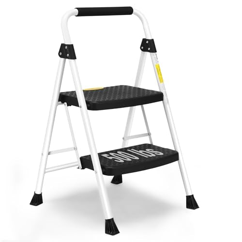 White 3 Step Folding Steel Ladder F1280
