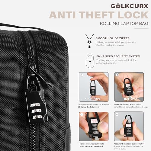 Black Rolling Laptop Bag with Wheels E409