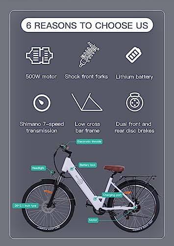 26" x 2.1 Fat Tire Electric Bicycle with 500w Motor 48V 10.4Ah Removable Lithium Battery H298041