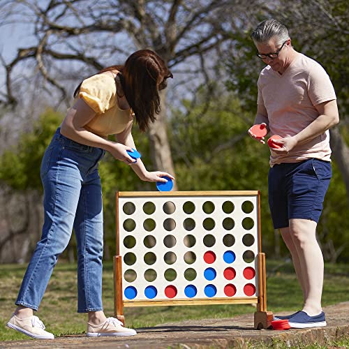 Wooden Four in a Row Game with 42pcs Chips and Carrying Bag V495