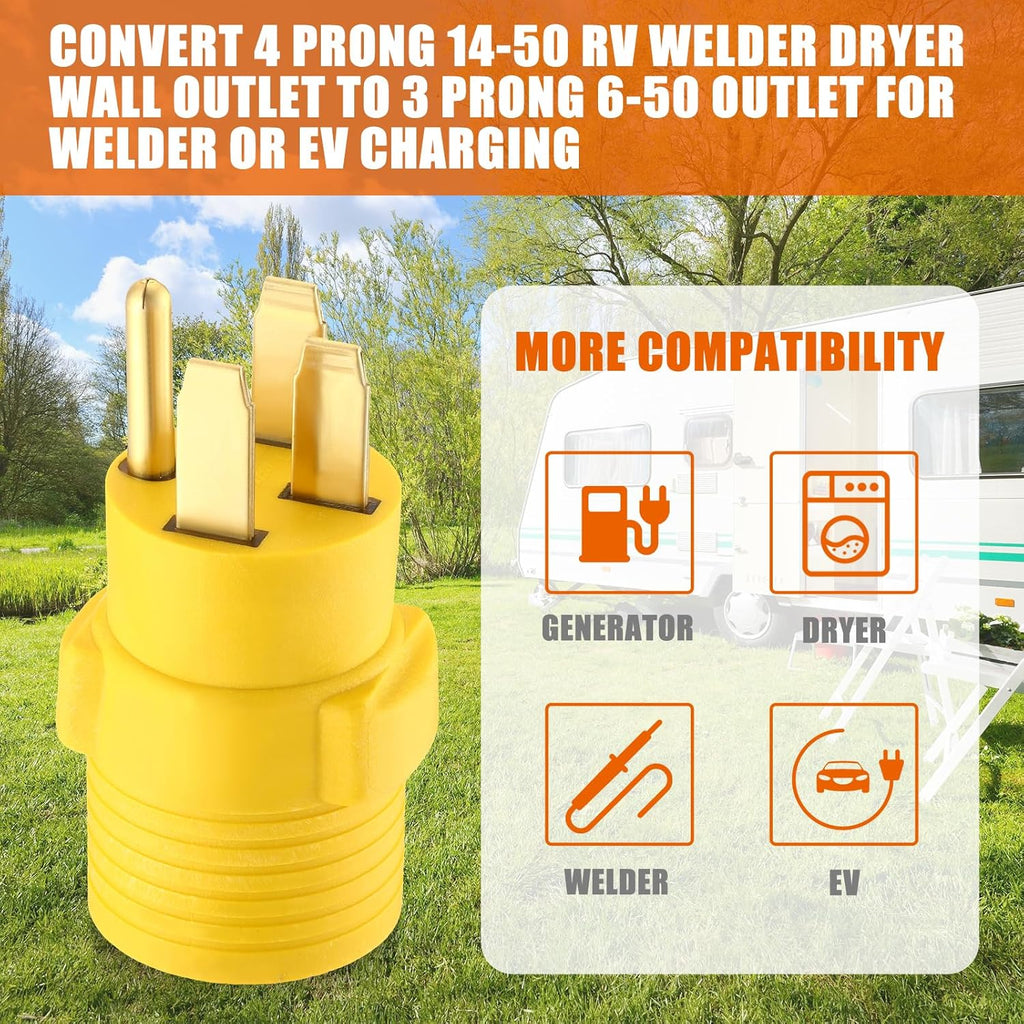 Welder Adapter, NEMA 14-50P Male to 6-50R Female, 50 Amp 4 Prong to 3 Prong M4025