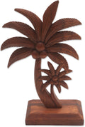 Handcarved Wood Statuette Coconut Tree Brown Sculpture 12.5in H x 6in W x 3.5in D H975184