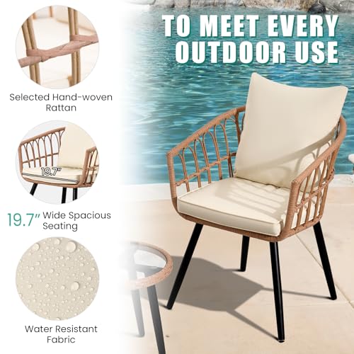 Beige 3 Piece Outdoor Wicker Bistro Set with Cushions A7498