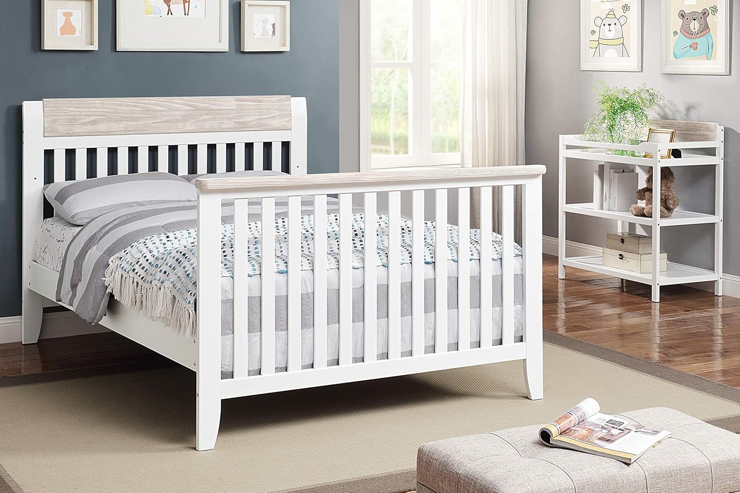 White and Wire Brushed Wood 4 in 1 Convertible Crib L2431