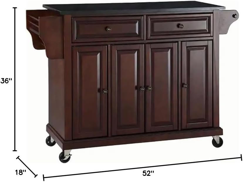 Traditional Wood Kitchen Cart with Granite Top in Mahogany/Black O659