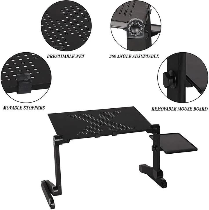 Foldable Aluminum Adjustable Laptop Desk with Mouse Pad (Black) D485766