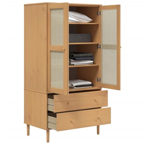 Solid Wood Pine Wardrobe with Rattan Look S776
