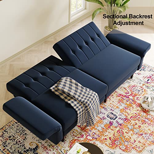 Navy Blue Velvet Memory Foam Futon Sofa M6530