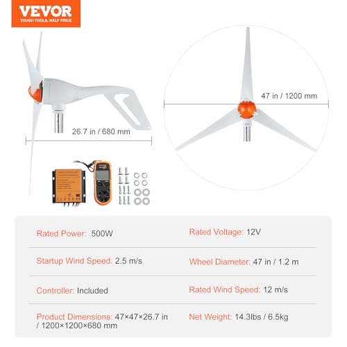 500W 12V 3-Blade Wind Turbine Generator with MPPT Controller R838