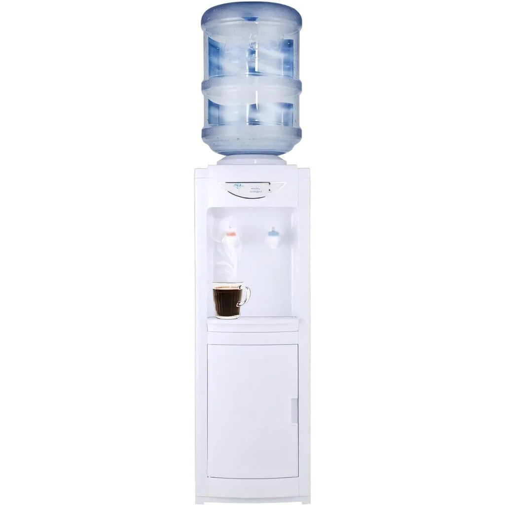 White Top Loading Hot and Cold Water Cooler Dispenser with Storage Cabinet & Child Safety Lock M36168