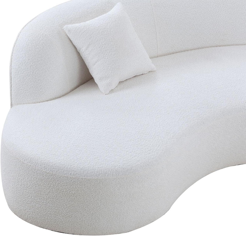 White Boucle Curved Sofa with Chaise 2 Set V253