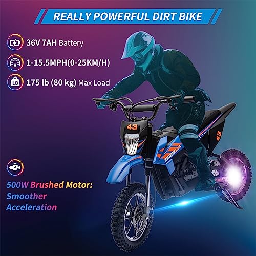 Blue Electric Dirt Bike 500W Brushed Motor 15.5MPH Leather Seat U504