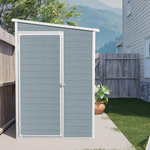4x8 ft Grey Resin Storage Shed with Floor and 2 Windows R52692