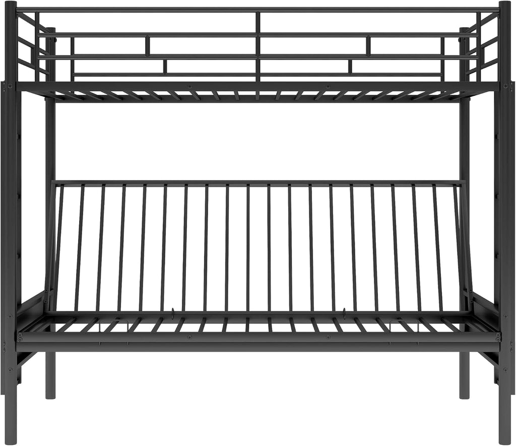 Twin Over Futon Full Bunk Bed with Metal Frame Black V3967