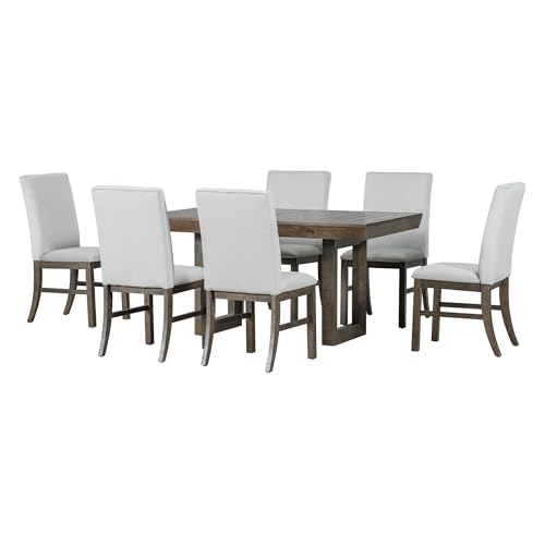 7-Piece Wood Rectangular Dining Table Set with 6 Upholstered Chairs U92966