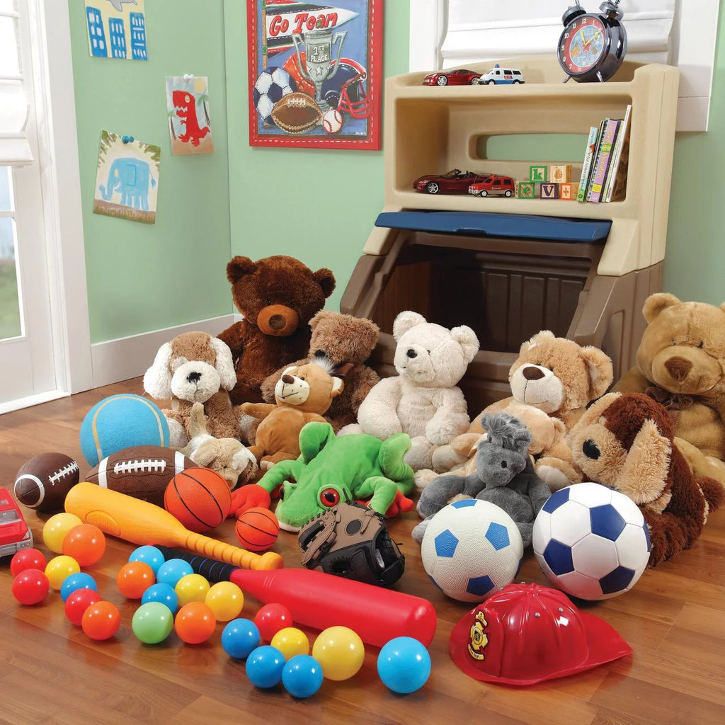 Brown and Blue 38" Tall Plastic Toddler Bookcase and Toy Storage D6521
