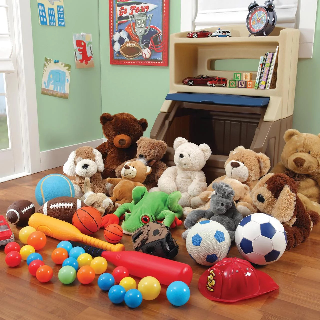 Brown and Blue 38" Tall Plastic Toddler Bookcase and Toy Storage D6521
