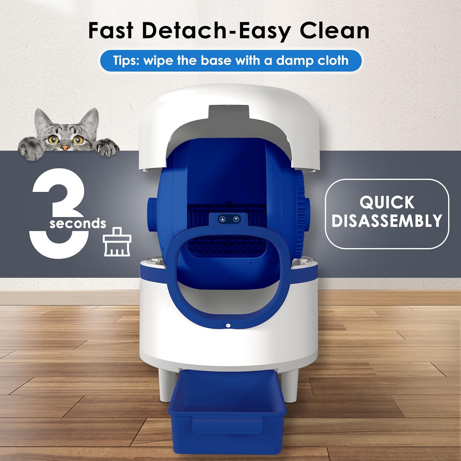 White & Blue Self Cleaning Automatic Cat Litter Box with 2 Rolls Garbage Bags D1709