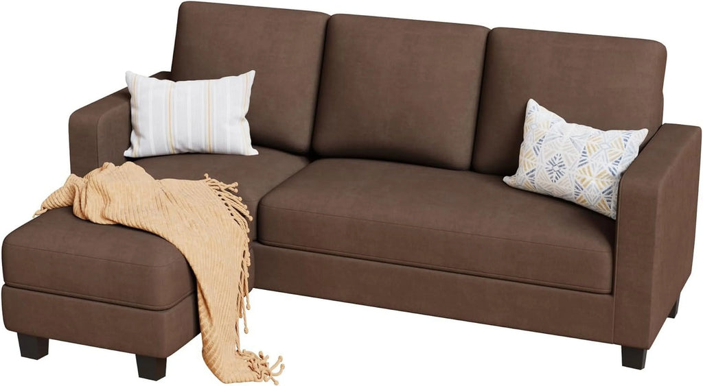 Brown L Shaped Fabric Sectional Sofa with Ottoman F990