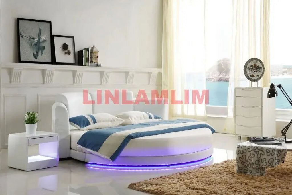 Genuine Cow Leather Bed Frame with Led Lamp A7264