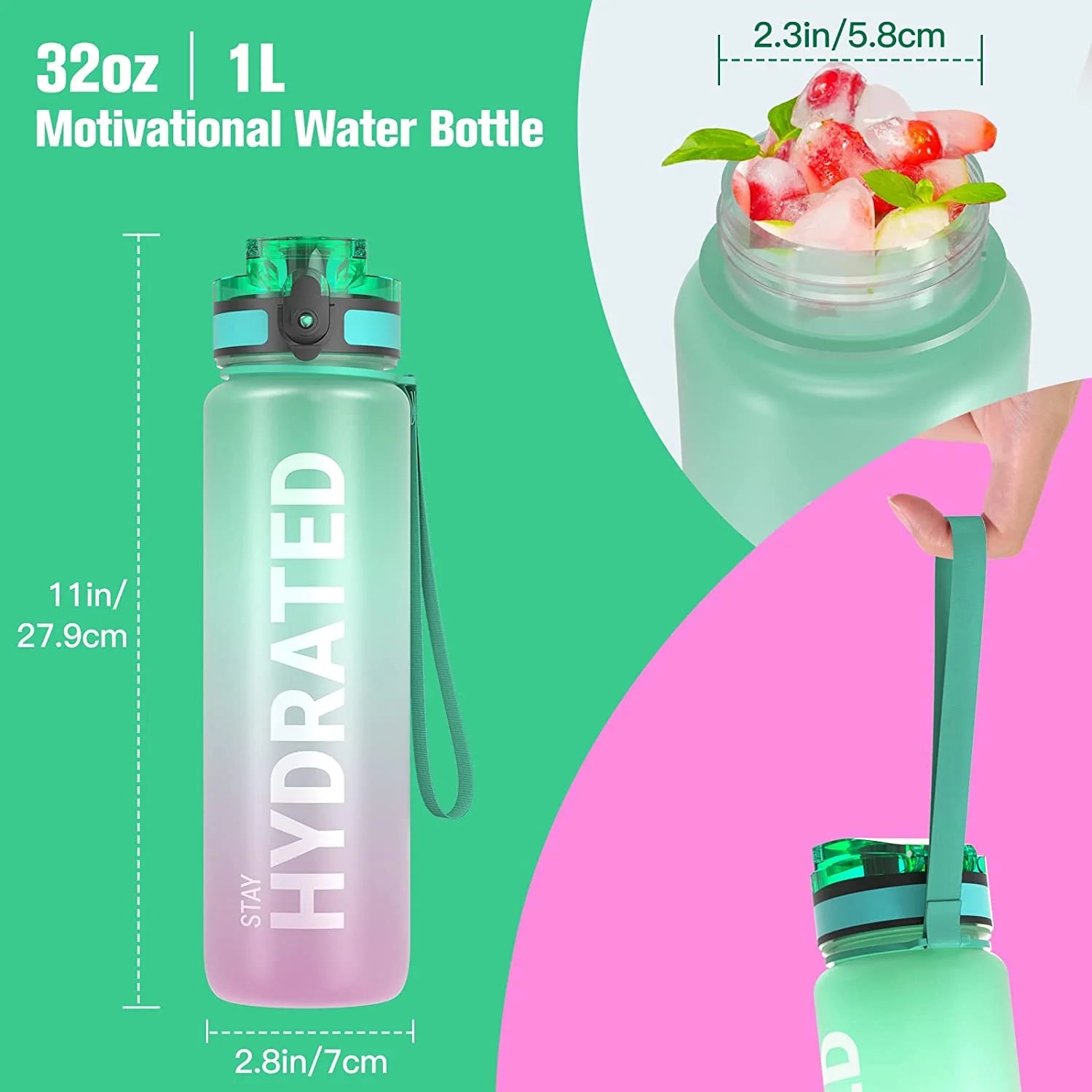 32oz Tritan BPA Free Water Bottle with Time Marker M289