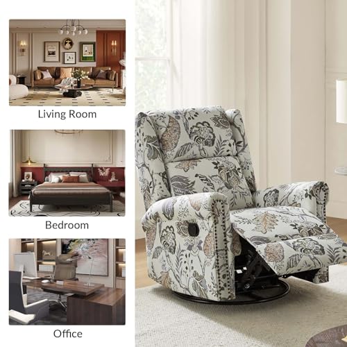 Set of 2 Manual Swivel Glider Recliner with Adjustable Backrest Footrest, BLK FLORAL C754105