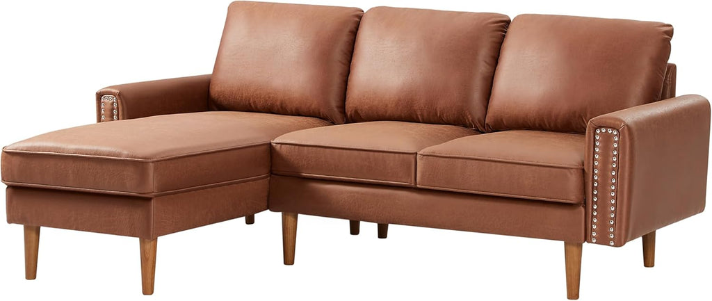 Brown L-Shape Sofa Couch with Suede Fabric H9648