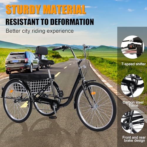 26 inch 7 Speed 3 Wheel Adult Tricycle with Basket T142610