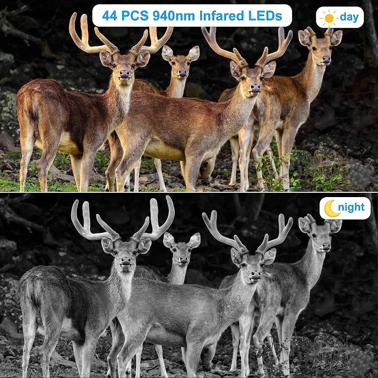 36MP 1520P Night Vision Motion Activated Hunting Camera IP67 Waterproof 120° 65FT 44pcs No Glow LEDs K533351